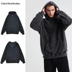 Soild Color Cotton Washed Hoodies Vintage Hip Hop Running Sportwear Hooded Sweatshirts Oversize Women Men Spring Pullover