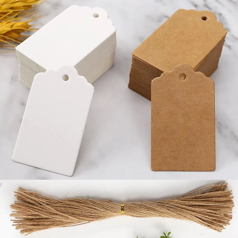 50 Etiquetas de Papel Kraft, Tarjetas de Cartulina Blanca con Cuerdas, Etiquetas para Regalos de Boda, Cumpleaños, Navidad, Suministros para Empacar Galletas