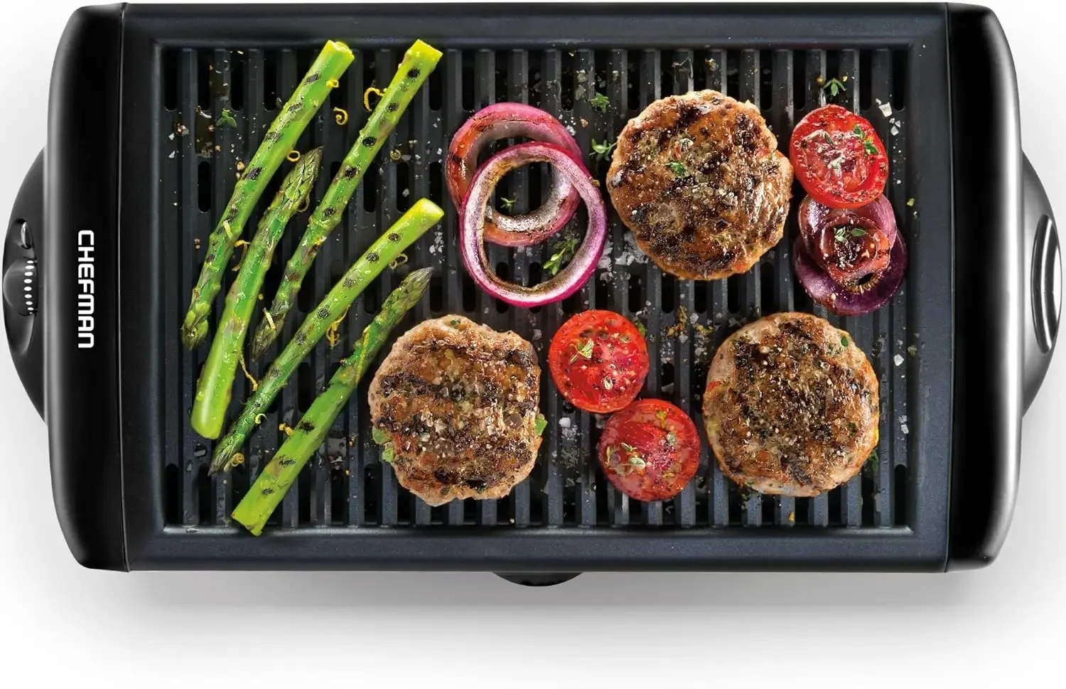 

Electric Smokeless Indoor Grill w/ Non-Stick Cooking Surface & Adjustable Temperature Knob from Warm to Sear for Customized