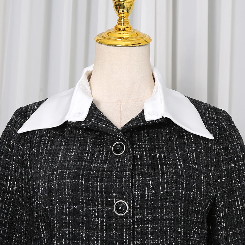 KBQ Hit Color empalmado a cuadros Minivestidos minimalistas para mujer solapa manga larga túnica Vintage chic vestido femenino otoño nuevo