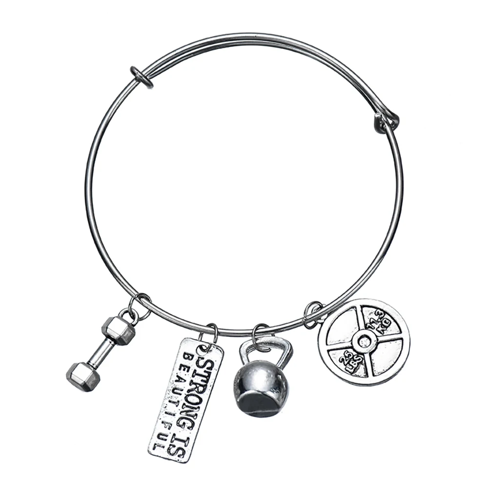 Vintage Weight Plate PlateBarbell Fitness Kettlebell Dumbbell Weightlifting Men's Fitness Gym Bracelet Charms Pendant Necklace