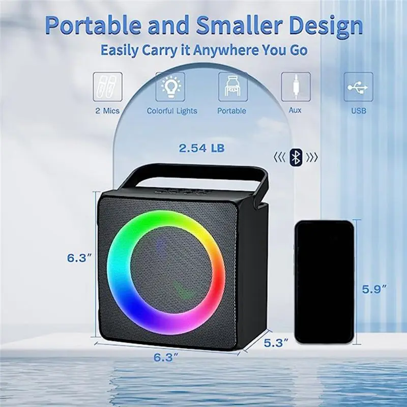 Fashion ~ Family KTV Audio Set ميكروفون لاسلكي مزدوج، مكبر صوت كاريوكي بلوتوث محمول خارجي، أسود