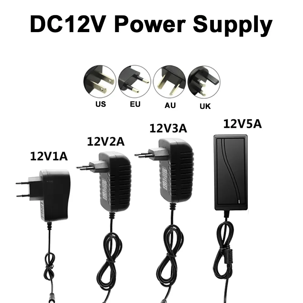 DC 12V 24V Adapter 100V-240V Lighting Transformer 5.5*2.1~2.5mm 1A 2A 3A 5A Power Supply Adapter Converter For LED Strips Light