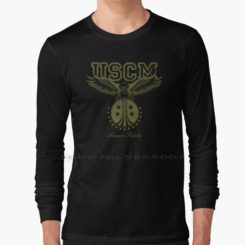 Uscm Eagle Logo 100% Cotton Long Sleeve T Shirt Uscm Colonial Marines Sci Fi Xenomorph Science Fiction 426 Horror Yutani 80s