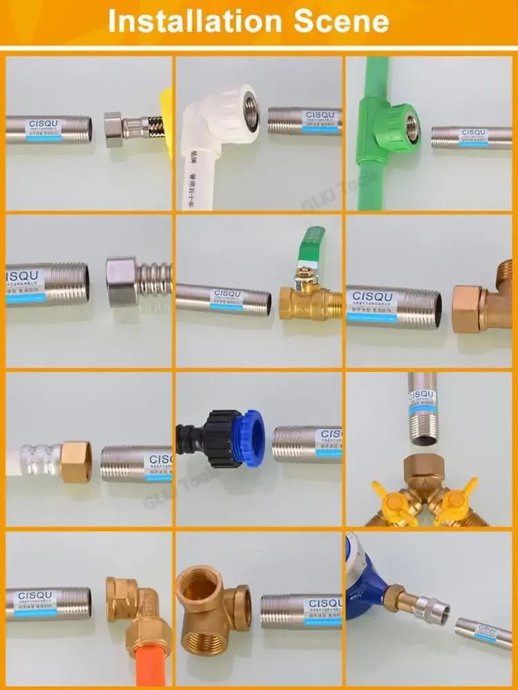 Raccords de tuyaux à filetage mâle en acier inoxydable 316, 1/2 "3/4" 1 ", 10cm - 50cm de longueur, Tube d'extension de tige de douche, adaptateur de tuyau d'eau