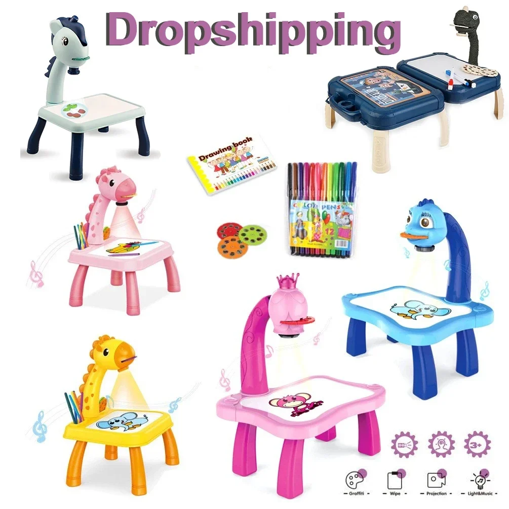 Children LED  Projector Art  Drawing Table Drawing Board Toy Kids Early ART Education Learning Graffiti Drawing Board Puzzle Toy