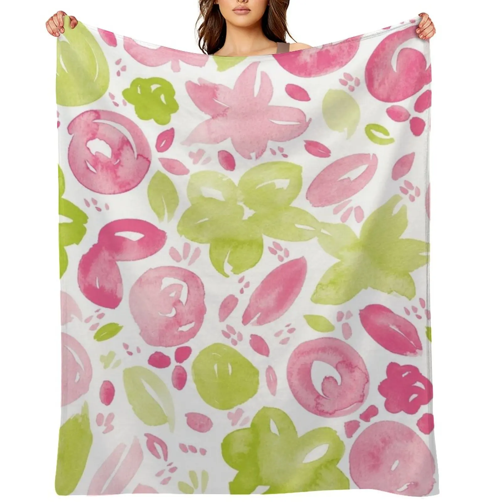 

Floral Pattern #5 Pink and Green Throw Blanket Bed Picnic For Decorative Sofa blankets ands Blankets