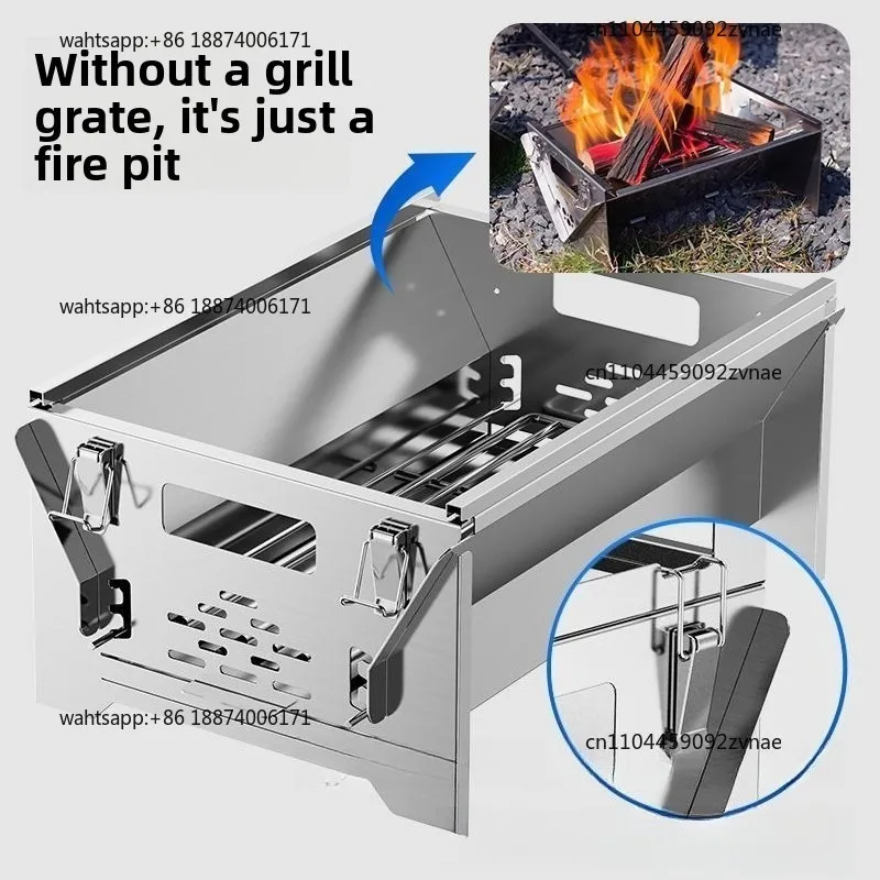 Removable flip grill Household charcoal grill Outdoor fire pit brazier Gas stove Rotating mesh grill