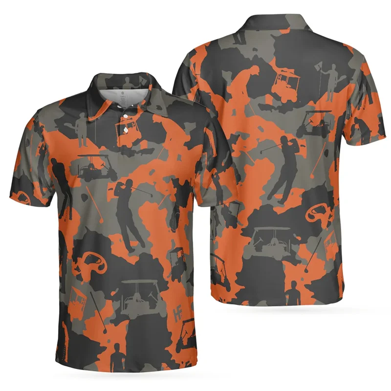 Camouflage Golfing 3D Print Short Sleeve Polo Shirts For Men Clothes Casual Outdoor Golf Tshirts Harajuku Button POLO Shirt