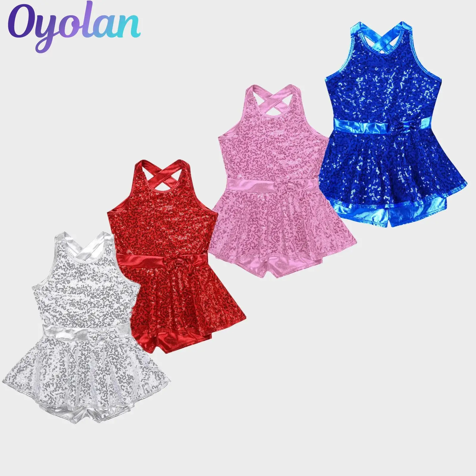 

Kids Girls Sequins Artistic Figure Ice Skating Unitard Dress Ballet Jersey Tutu Costume Latin Jazz Modern Dance Leotard Dresses