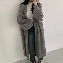 Women Streetwear Cardigan Lantern Sleeve Lazy Loose Sweater Autumn New Knitting Solid Harajuku Outwear Fashion Casual