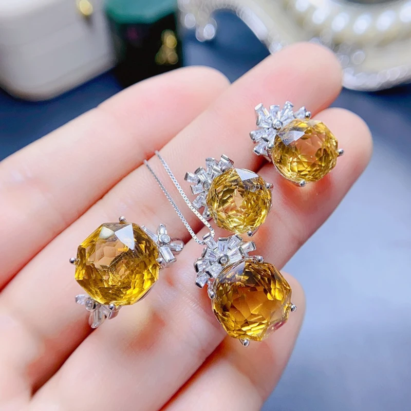 Natural Citrine jewelry sets for women rings earrings pendant silver 925  luxury gem stones 18k gold plated free shiping items