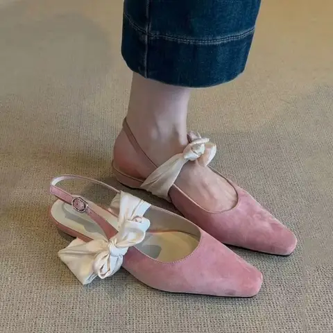 Punta quadrata Bocca poco profonda Fiocco Dolce Mary Jane Scarpe Tacco basso Comfort Cinturino antiscivolo Sandali antiscivolo resistenti all'usura