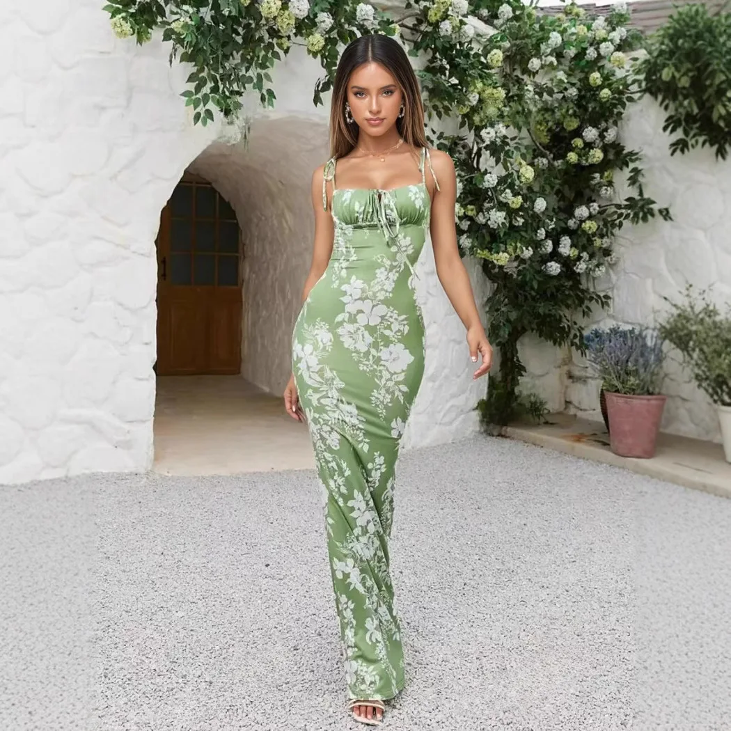 Sukienka damska w kwiaty, dopasowana, na ramiączkach, sukienka plażowa, sukienki wieczorowe, sukienka letnia