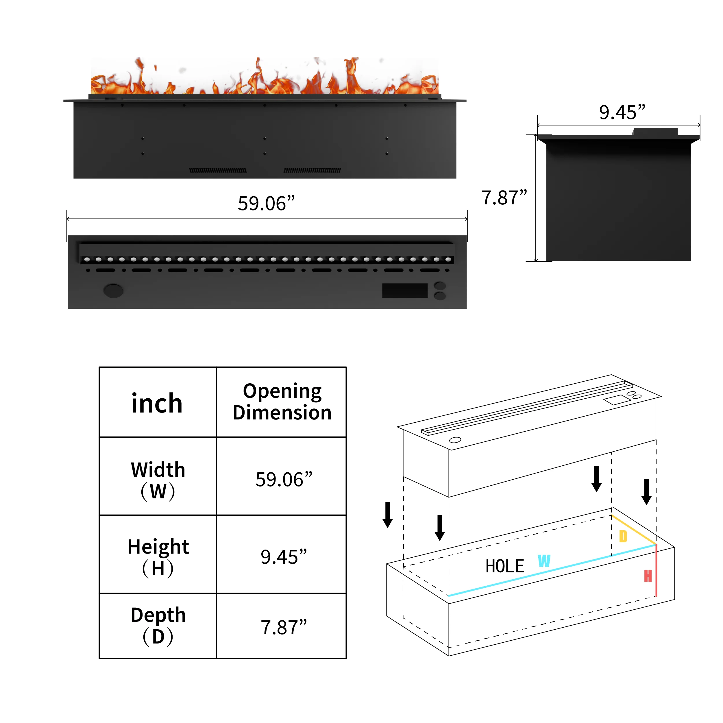 Steel Electric Fireplace With WiFi Smart Technology Remote Control Designer Style For Living Room