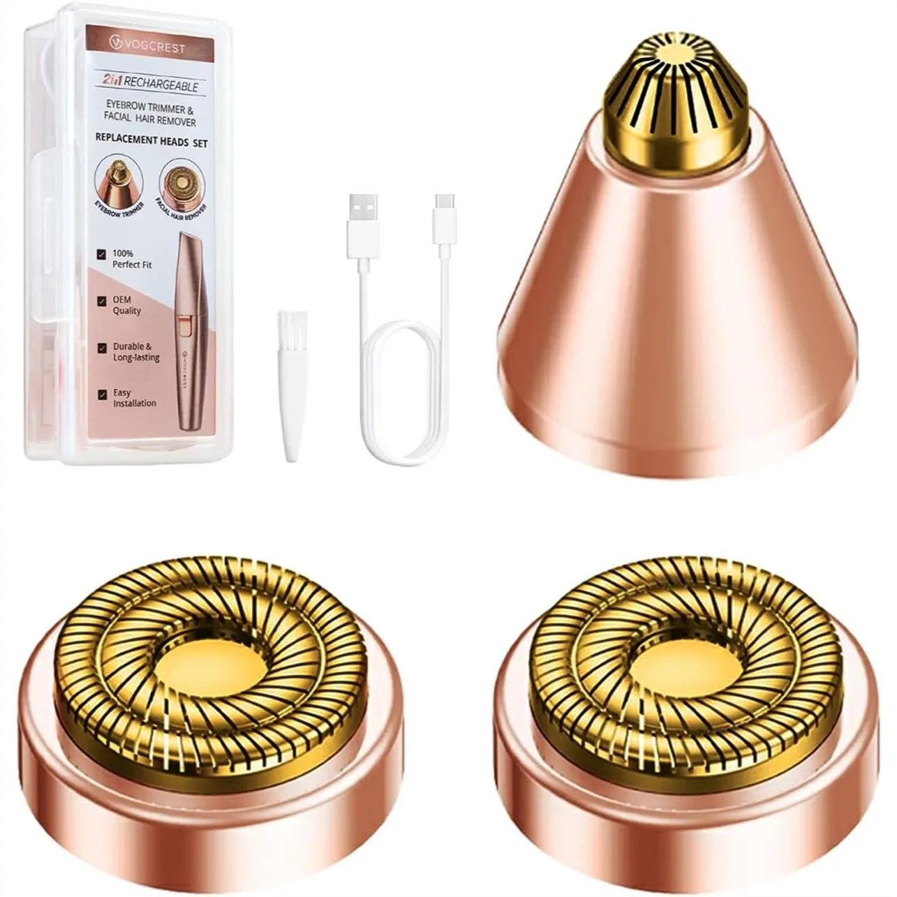 

Replacement Heads for Eyebrow Facial Trimmer, OEM Quality Titanium Double Ring Blades Fit VG-102/1023/1024