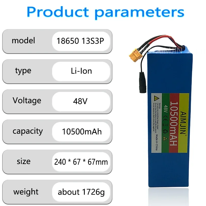 Aimjin 10,5 48 v10500mah w13s3p xt60 xt30 stecker li-ion akku 7.8ah für fahrrad roller elektro fahrzeug mit bms