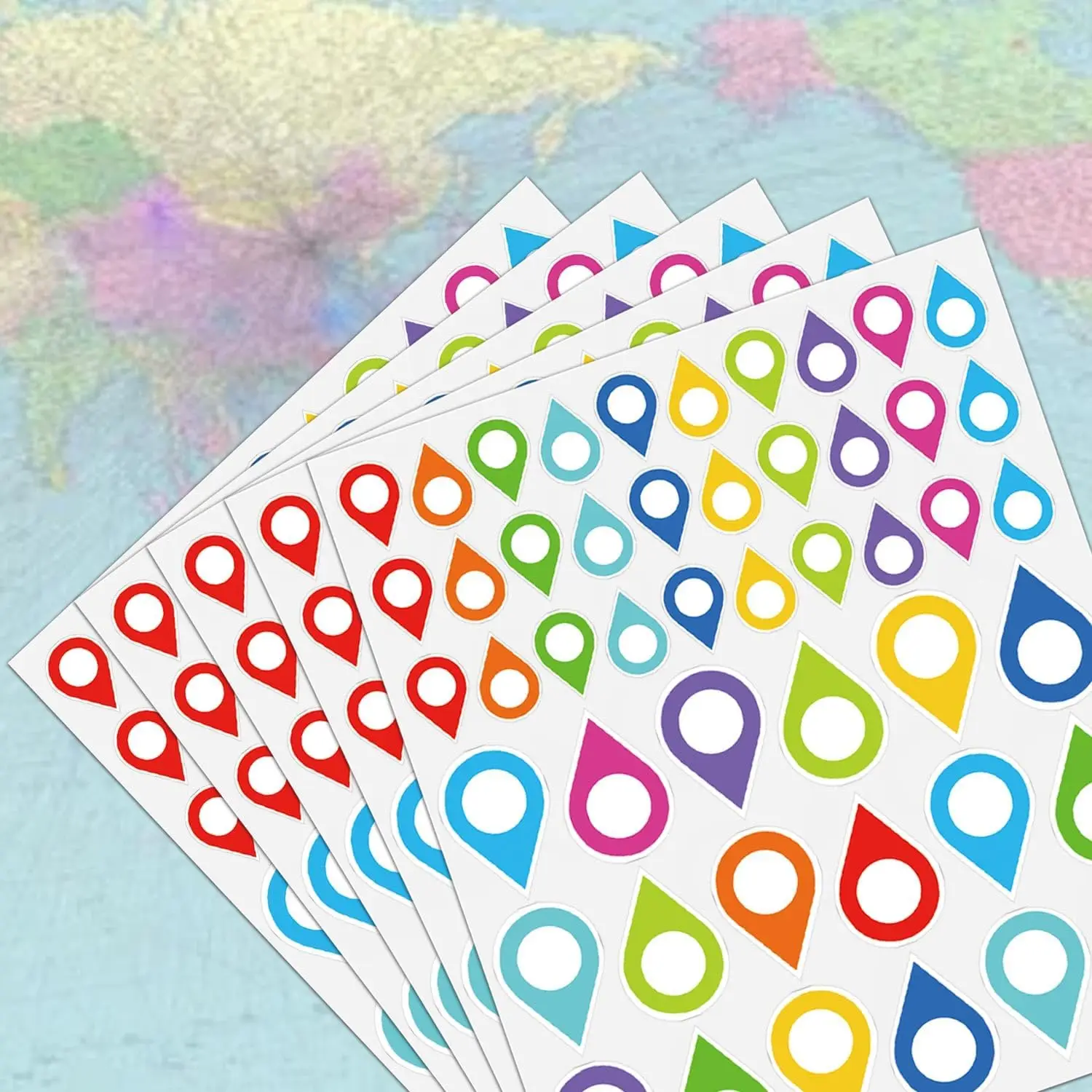 Colorful Map Location Marker Pointer Vinyl Stickers - Self Adhesive Map Indicator Labels 240 Pcs