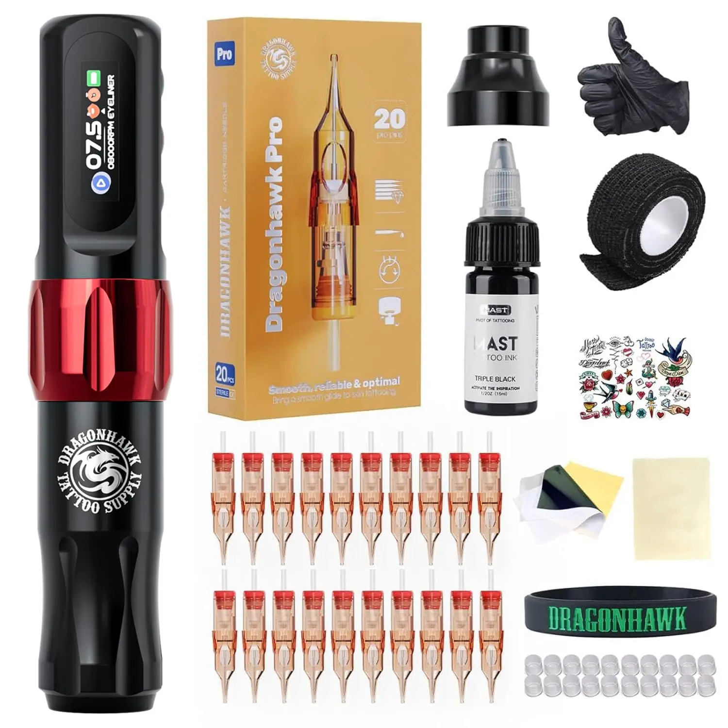 

Беспроводной набор для татуировок для начинающих с профессиональной машинкой, 20 иглами и картриджами, полный комплект RCA-аксессуаров