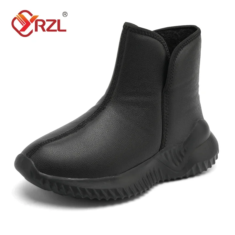 YRZL Mens Winter Black Boots 2024 Warm Plush Mens Boots Non-slip Lightweight Cotton Boots Comfortable Winter Shoes Men