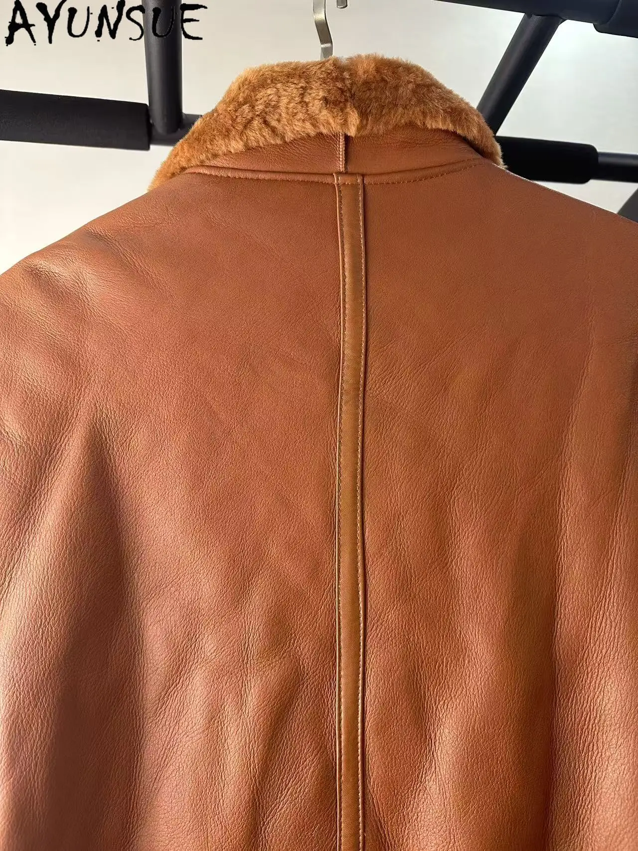 سترة من فراء جلد الغنم الطبيعي من AYUNSUE ملابس شتوية للنساء معاطف نسائية دافئة تعزيز فريد من نوعه عيوب صغيرة لا استرداد لا تبادل #4