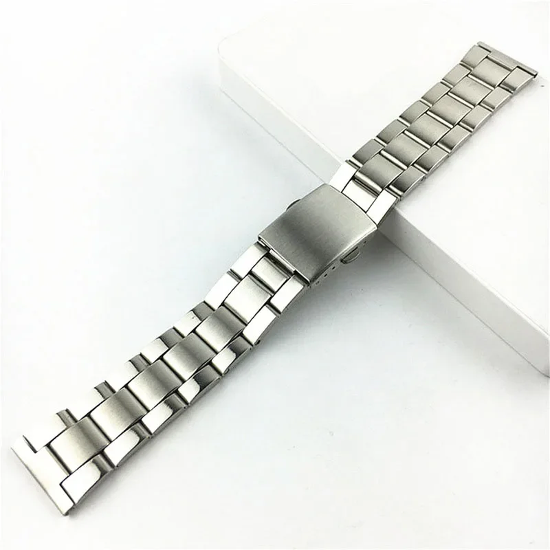 Watch Band 18mm 20mm 22mm Diving 3 Beads Stainless Steel Wristband Belt Double Push Metal Watch Strap Replace Bracelet