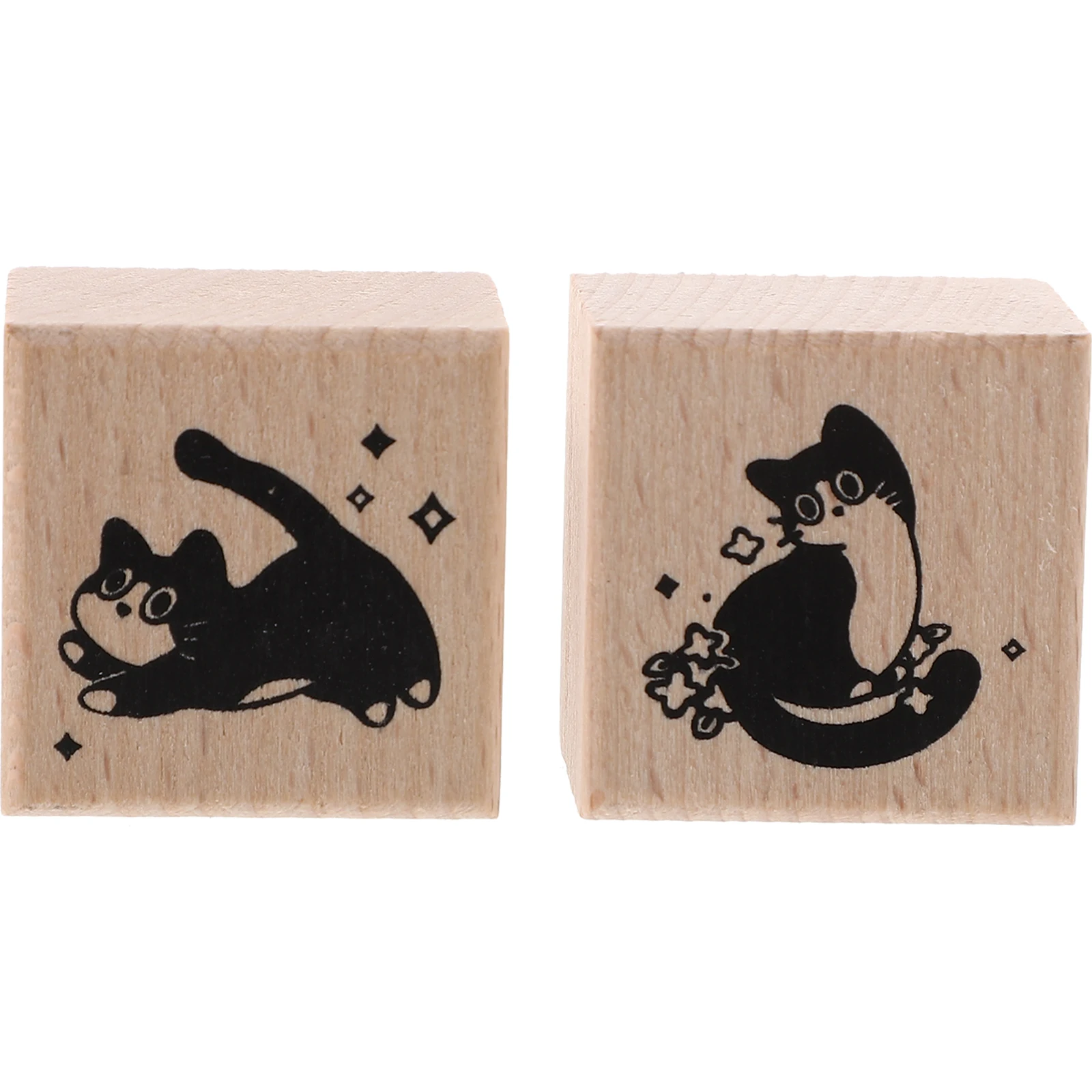 

2pcs Wooden Stamps Miniature Cat Seals Craft Supplies Scrapbooking Tools Student Use Rubber Storage Container