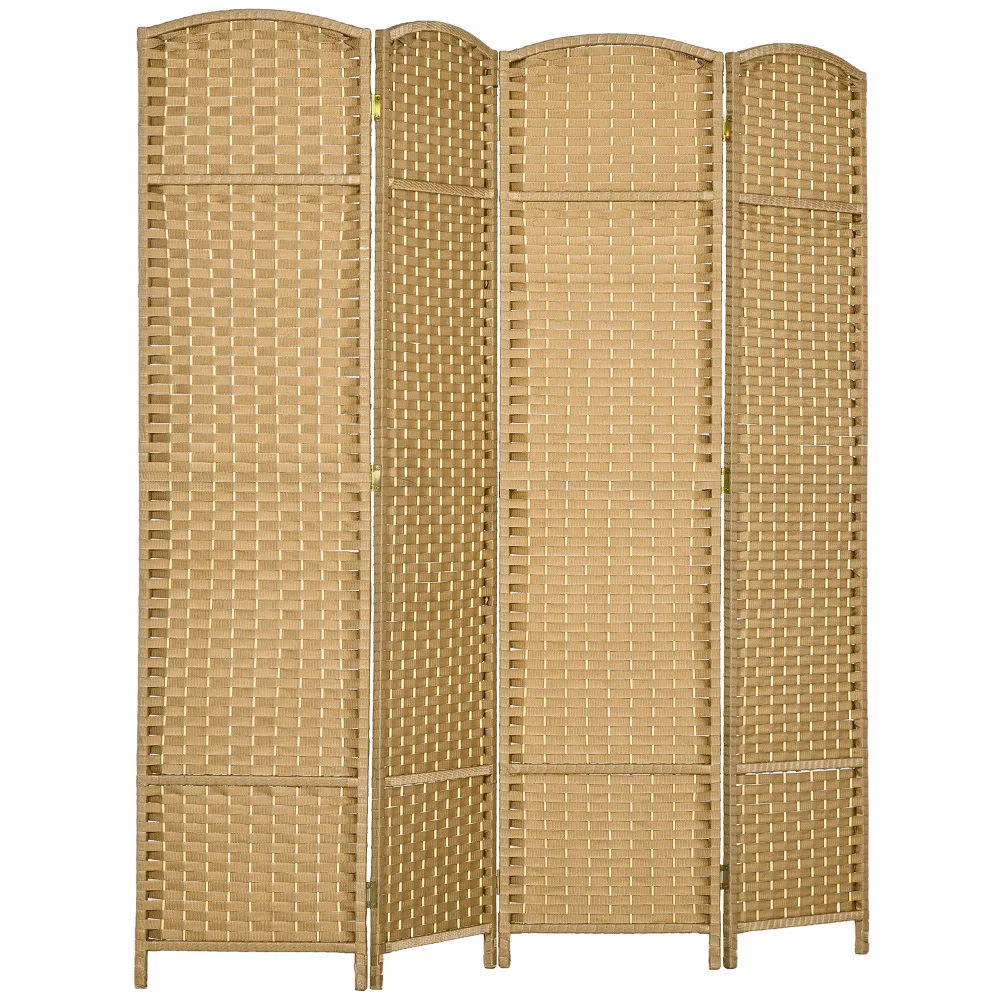 HOMCOM Room Divider 4 Panel Folding Privacy Screen 5.6' Tall Freestanding Wall Partition for Home Office Bedroom Nature Wood