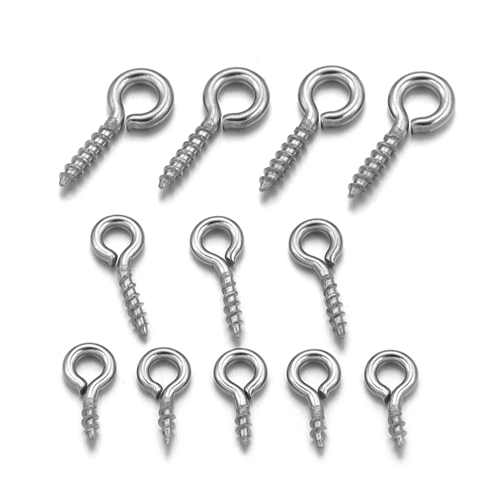 100pcs/lot Stainless Steel Eyepin Keychain Hook Eye Pins Mini Screw Pendants Threaded Pin Fitting DIY Jewelry Bracelet wholesale