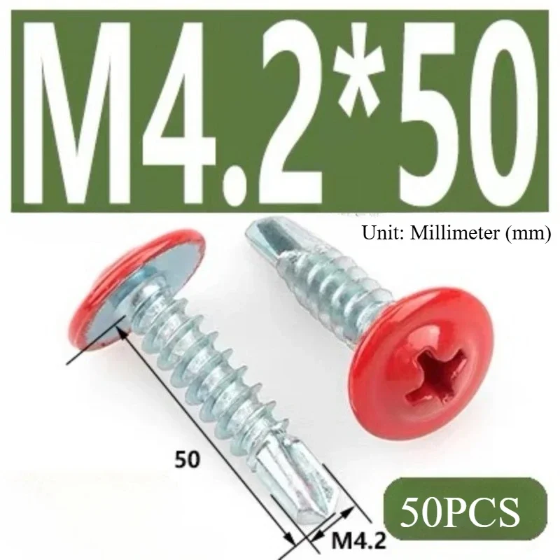 50szt Okrągła Głowica Czerwona Środkowa Śruby Samogwintujące Śruby z łbem krzyżowym Podkładka do wiertarki Warszawskiej Długość Dovetai Phillips Wiercenie kratownicy
