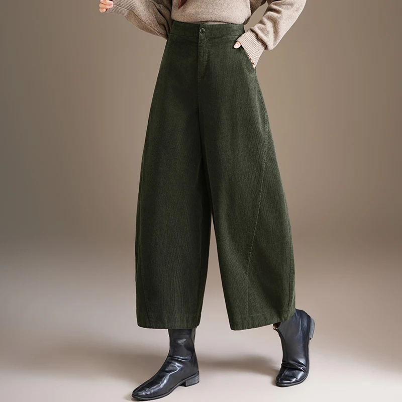ZUZK Chic Loose Corduroy Barrel Pants New Elastic Waist  Lady Autumn Winter Fashion Warm Pants Elegant Trousers Baggy Pants