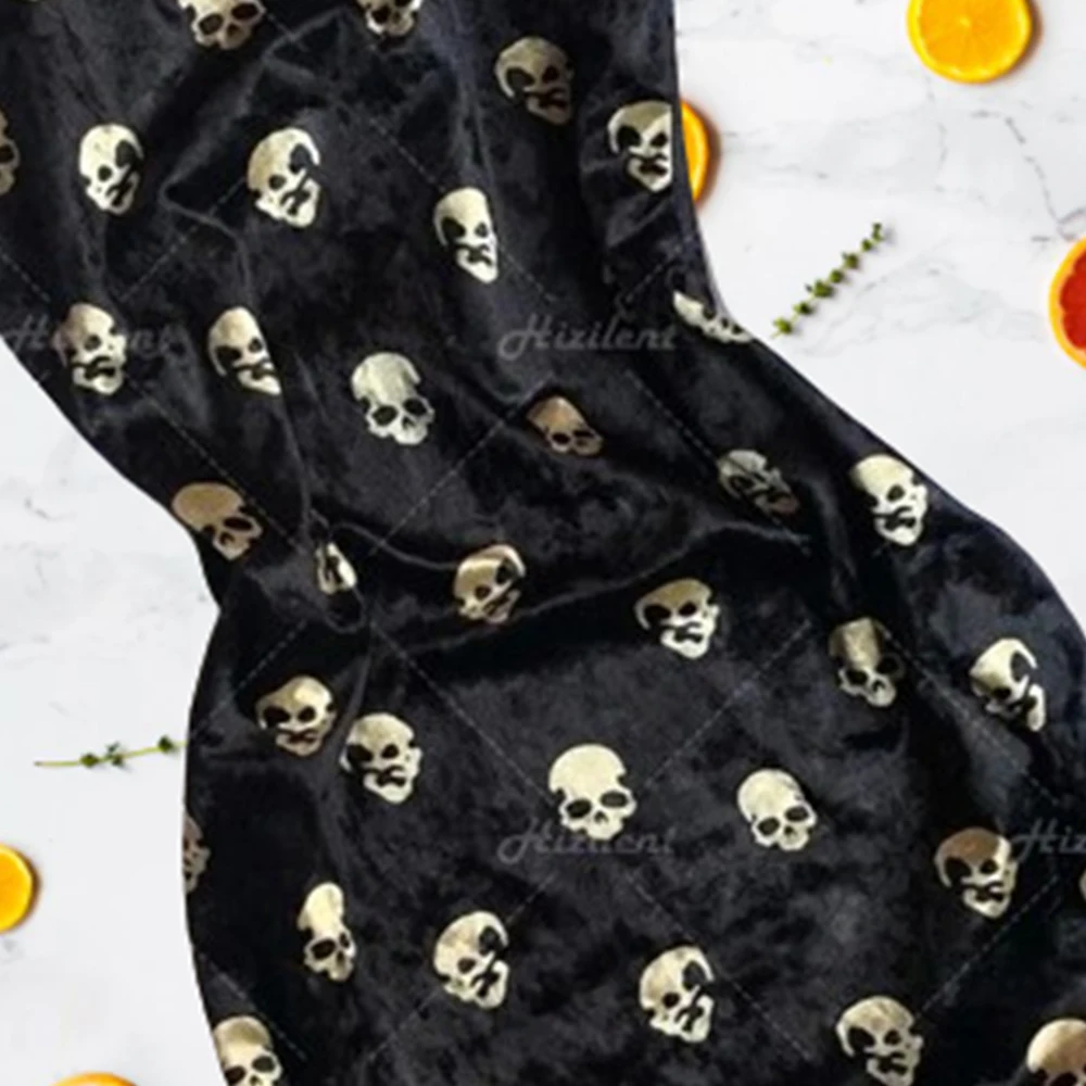 European and American black skull printing traf retro street punk tight top female summer dress A sexy slim mini hot Gothic styl