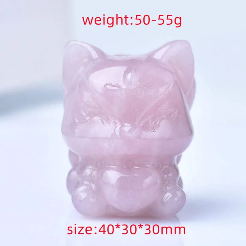 1PC Natural Rose Quartz Nine-tailed Fox Anime Hand Carving Gemstone Small Fox Cartoon Doll Ornaments Toys Healing Stone DIY Gift