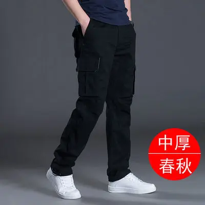 

Новые модные мужские однотонные брюки-карго в американском стиле с несколькими карманами, повседневные модные простые базовые свободные прямые брюки-карго, мужские брюки