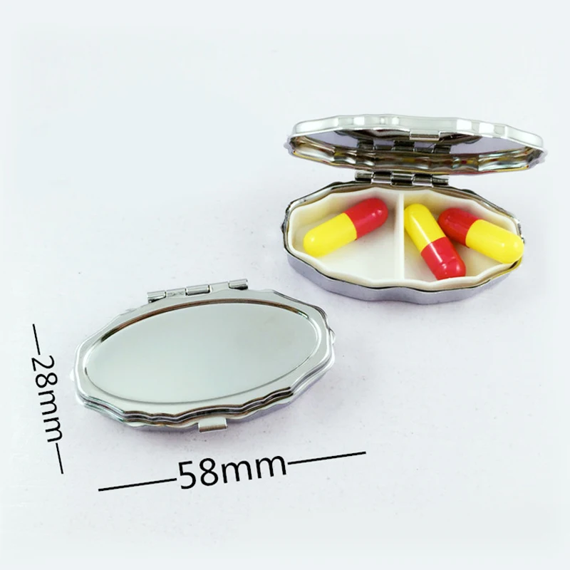 Metal scallop Silver Pill Boxes Holder 2 Grids Medicine Case Small Portable Case Container Splitters Personal Health Care MR106