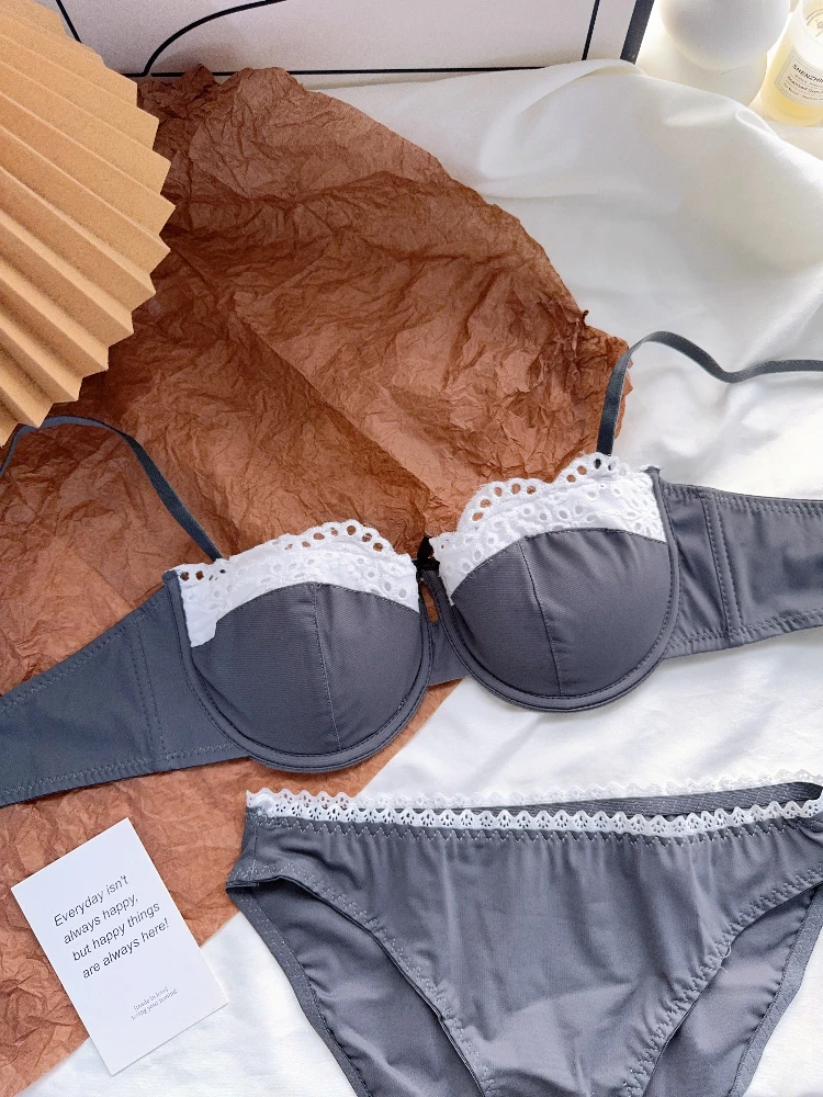 مجموعة ملابس داخلية من الدانتيل الفرنسي من exy حمالة صدر رافعة للثدي الصغير، مجموعة رفع مضادة للترهل، أشرطة رفيعة نصف كوب طقم سراويل داخلية BANERDANNI #2