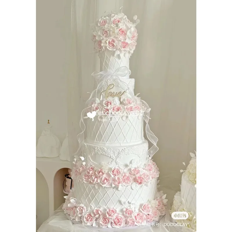 Multi-storey high-rise large-scale wedding flowers dessert table simulation cake model ornament window fake cake