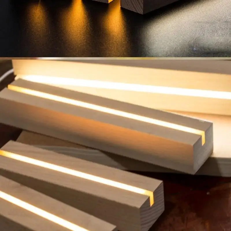 R3MC Light Display Base خشبي عرض LED قاعدة شاشة الخشب معرض حامل الكريستال الزجاجي القاعدة للفن الراتنج