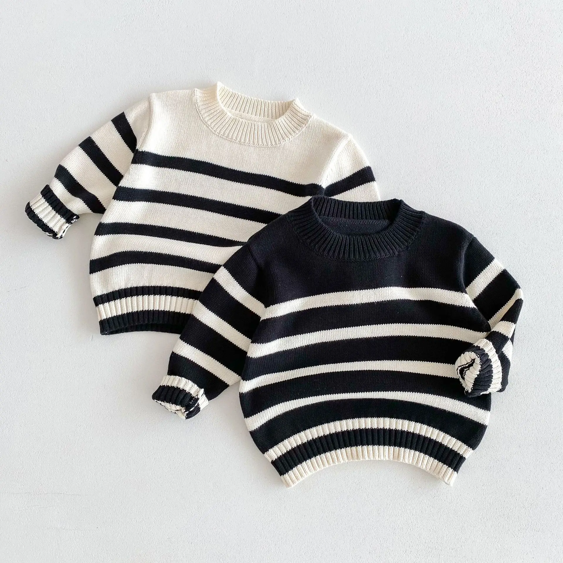 Autumn New Korean Children's Sweater Stripe Handsome Warm Top for Children's Pullover Knitwear 0-5 Year Old Baby Clothing