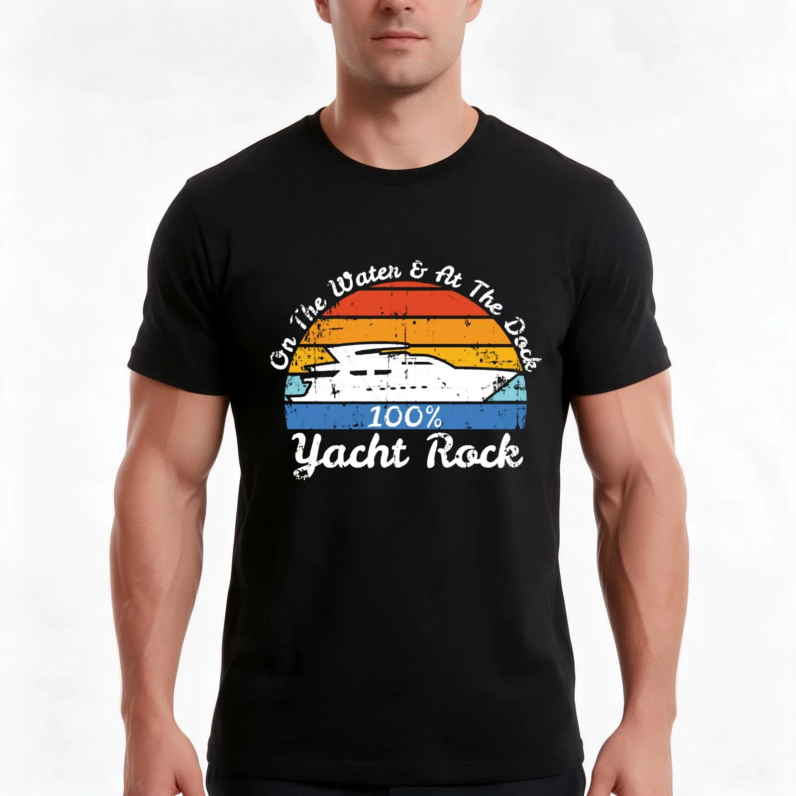 Distressed Retro Yacht Rock T-Shirt Summer Casual Cotton Tee Oversized Streetwear Tops Vintage Graphic Print 100% Cotton