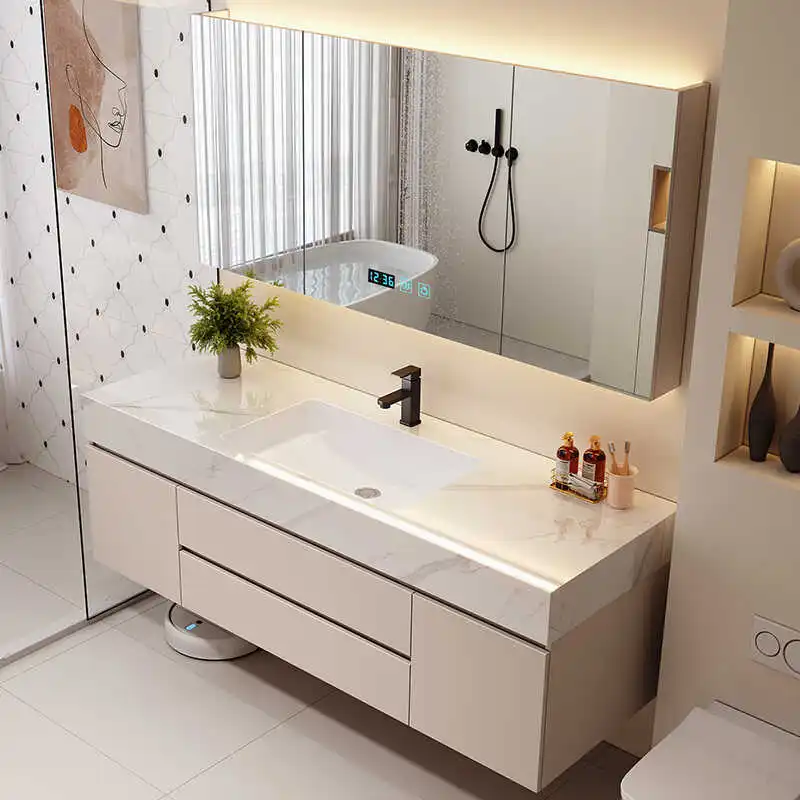 

Cream wind toilet toilet rock slab seamless hand and face pool integrated basin ceramic bathroom cabinet combined washstand