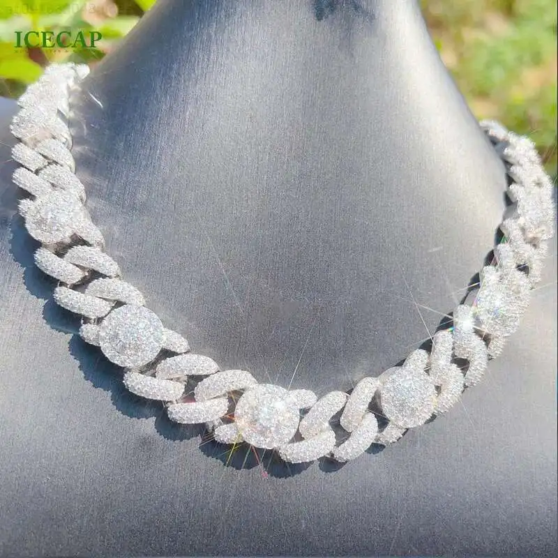 

Wholesale 925 Sterling Silver White Gold Plated Vvs Moissanite Cuban Link Chain Necklace 18mm Hip Hop Cuban Chain for Men