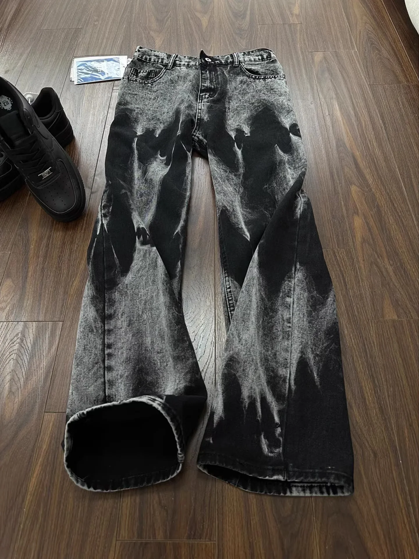 

Американские джинсы с прямыми штанинами и принтом тай-дай, мужские модные универсальные облегающие брюки Bootcut на осень-зиму