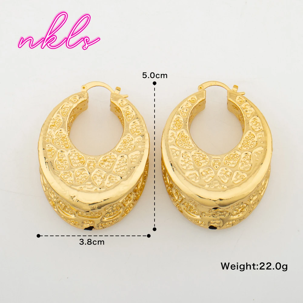 African Chunky Big Earrings Geometry Gold Color Large Hoop Earrings Exaggerated Vintage Jewelry For Dubai Wedding Party Gifts