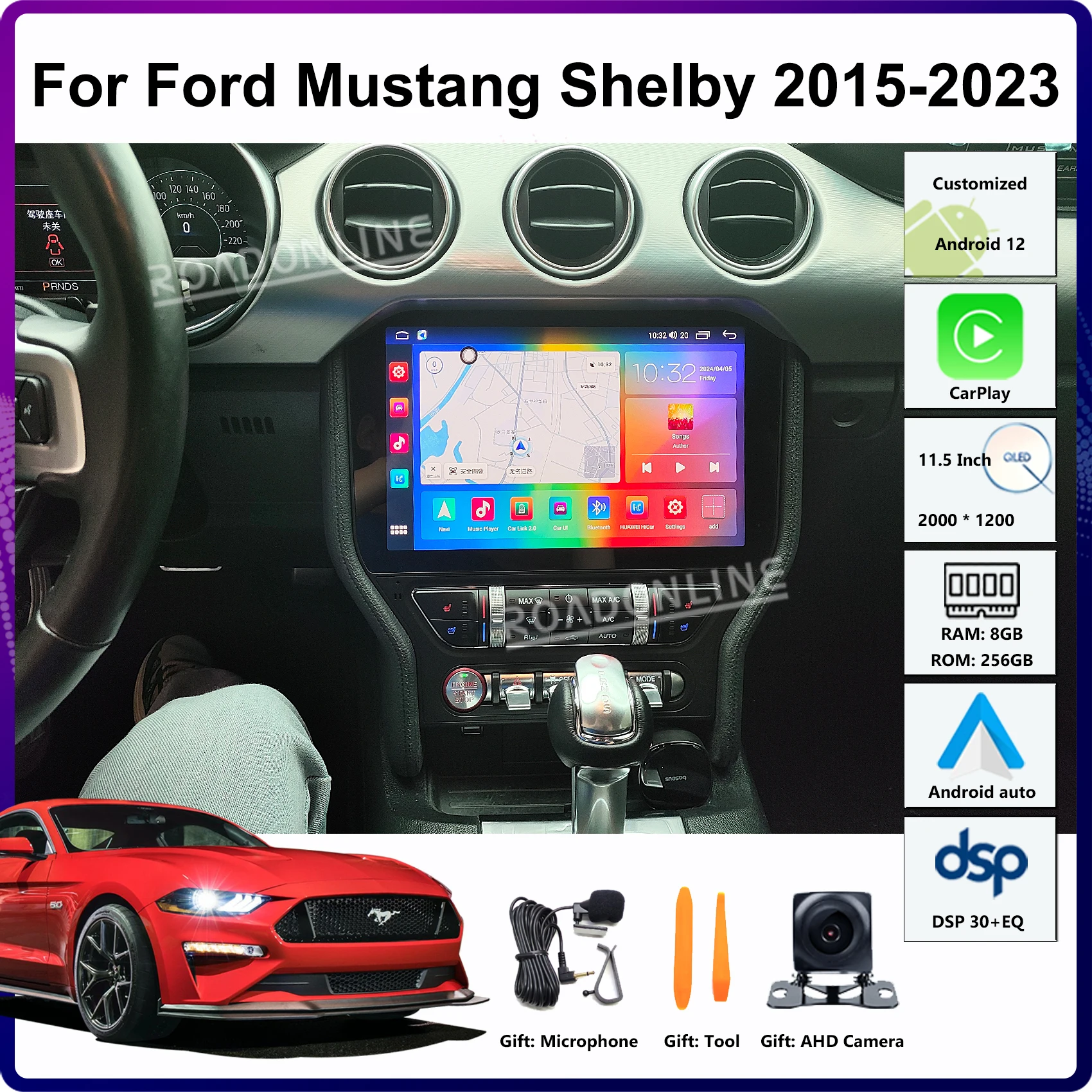 

11.5 Inch Android 12 For Ford Mustang Shelby 2015-2023 8+256GB 2000*1200 GPS Car Stereo Radio Receiver Multimedia Player CarPlay