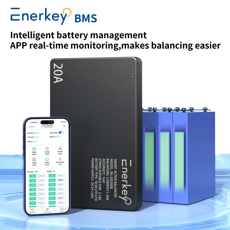 Enerkey 24S 20A Smart Active Balancer 4S 8S 10S 12S 14S 16S 20S 21S 22S Lifepo4 / Li-ion/ LTO Battery Equalization with Canbus