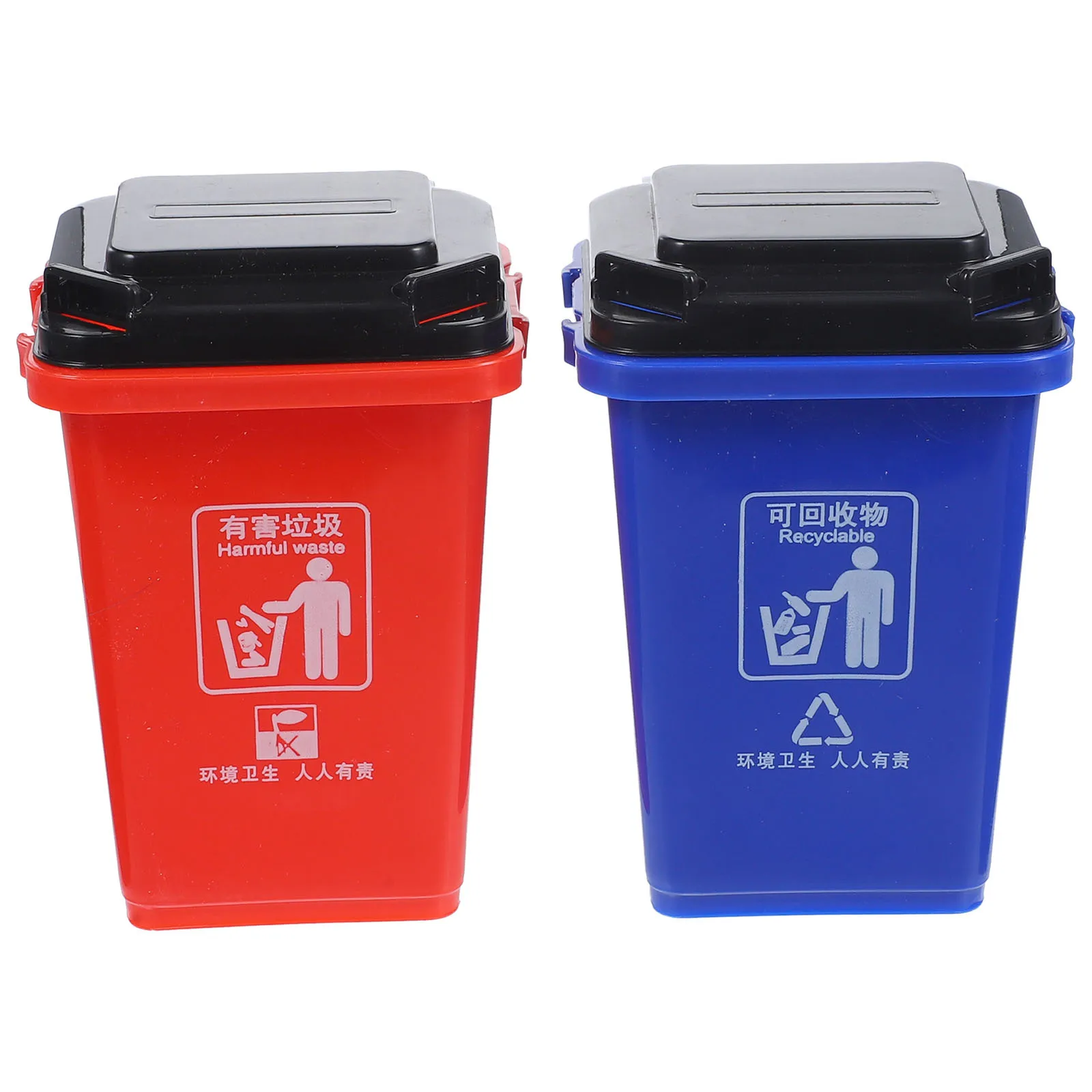 قطعتان من حامل أقلام سلة المهملات المكتبية الإبداعية، حاوية أقلام بلاستيكية قوية مع تصميم نيستابل لمساحة العمل باللون الأحمر والأزرق