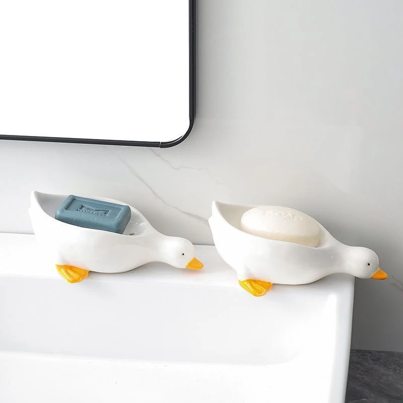 1 Pc Yellow/White Duck Shape Soap Box Cartoon Drainable Soap Box Bathroom Accessories