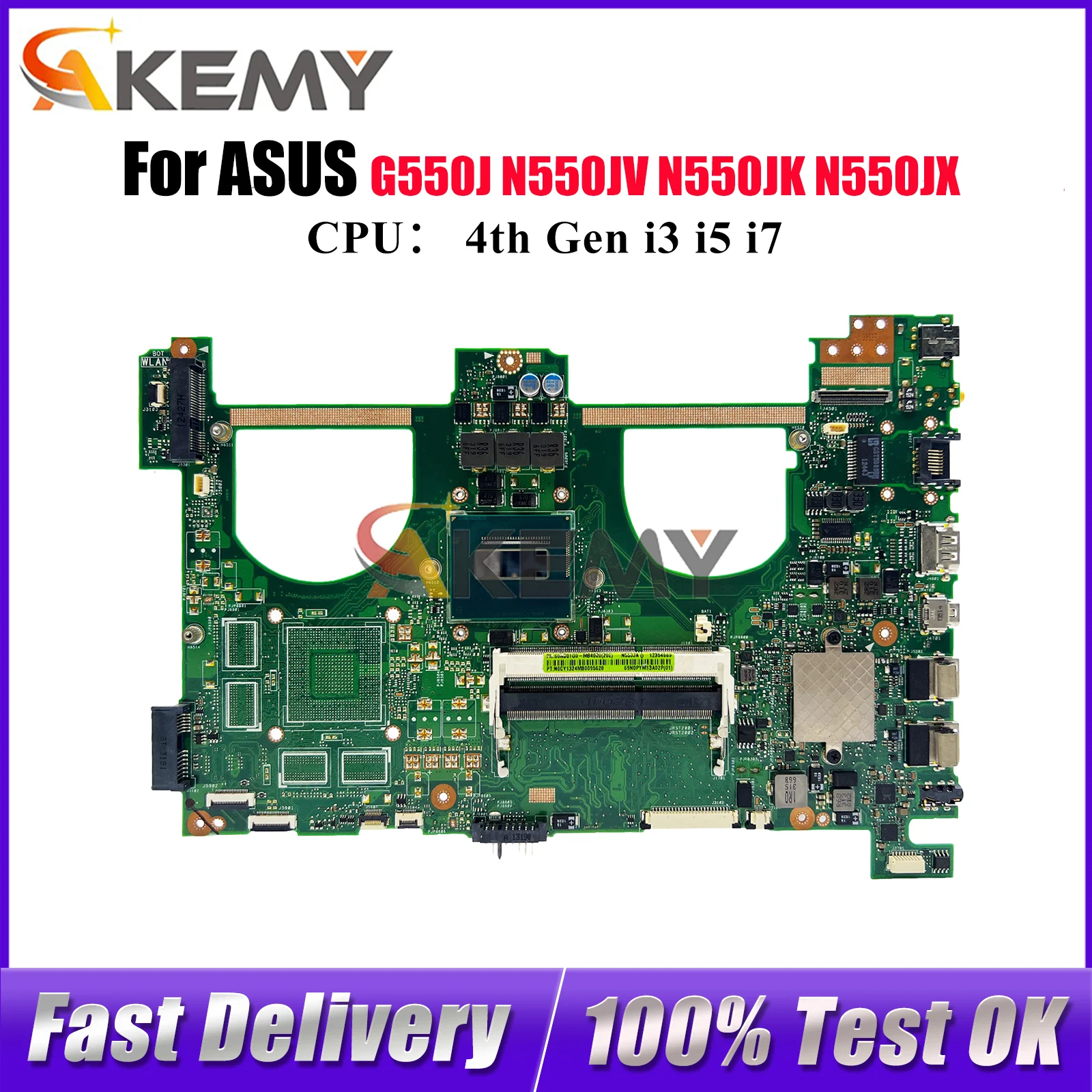 

N550JA Laptop Motherboard For ASUS ROG N550JV N550JK N550JX G550J N550J Notebook Mainboard With i3 i5 i7 CPU 100% tests OK stk