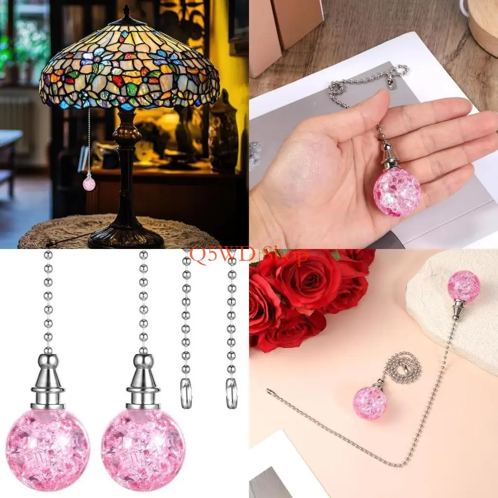 Q5WD 2pcs Pink Crystal Ceiling Fan Pull Cord Switches Simple cut Ceiling Fan Chain Pull